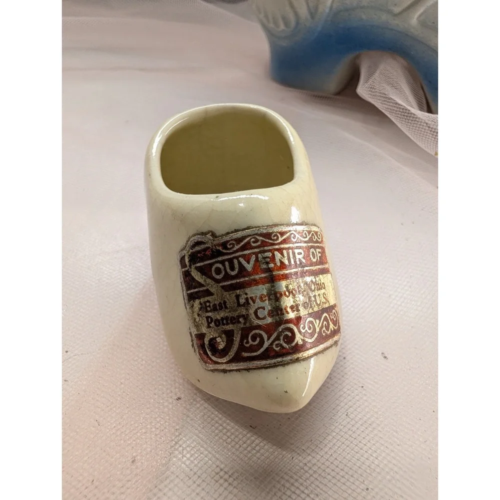 Shoe Figurine & Planter Set East Liverpool Ohio Souvenir Clog Kass USA Floral